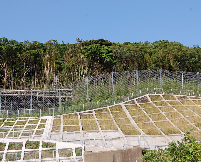 急傾斜地における土砂捕捉工
